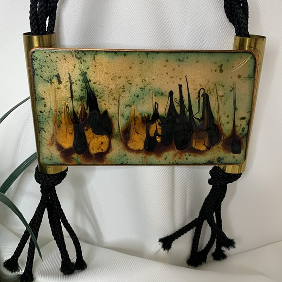 Enamel on metal hanging scroll wall art - Picture 4 of 14